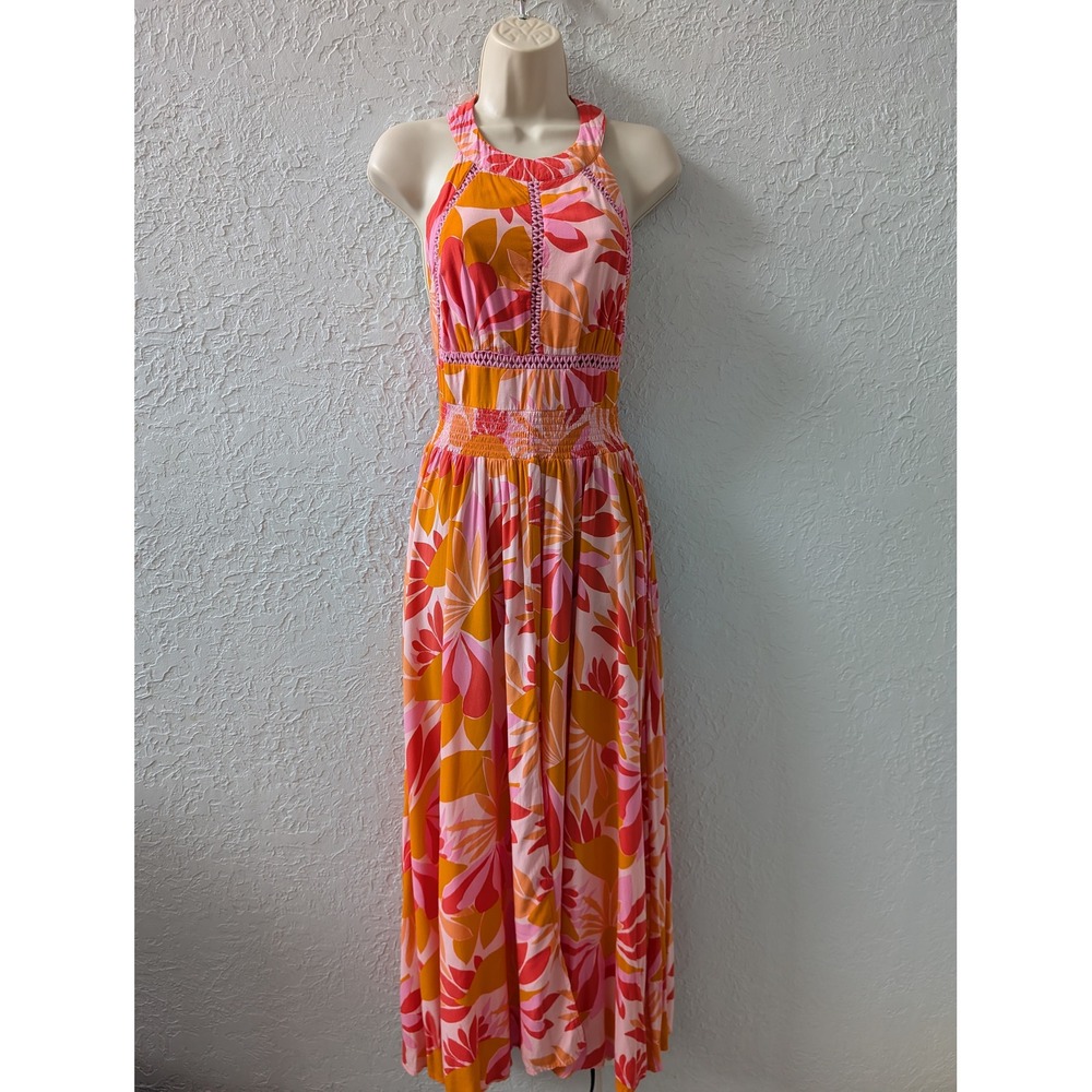 Abel The Label Anthropologie Maxi Dress M Orange Pink Sexy Back